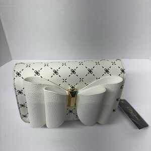 Chic White and Black Patterned Clutch with Bow new w tags perfect